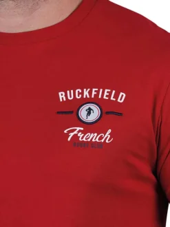 T-shirt en coton biologique rouge imprimé avec une coupe droite et un col rond