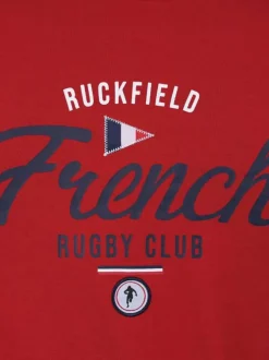 T-shirt en coton biologique rouge imprimé avec une coupe droite et un col rond