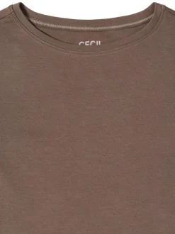 T-shirt en coton biologique taupe uni pourvu d'une coupe moulante
