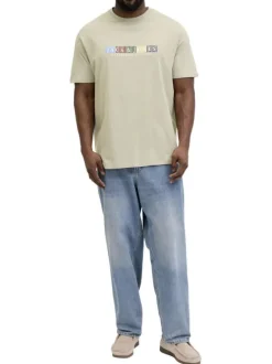 T-shirt en coton biologique vert à coupe droite pourvu de manches courtes