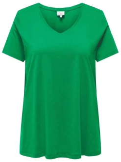 T-shirt en coton biologique vert uni avec une coupe droite col v