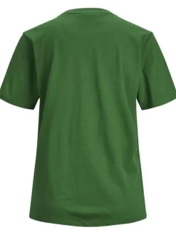 T-shirt en coton biologique vert uni avec une coupe droite et un col rond