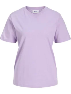 T-shirt en coton biologique violet pourvu d'un col rond et de manches courtes