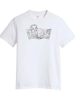 T-shirt en coton blanc avec coupe droite col rond et logo floqué poitrine