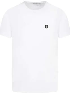 T-shirt en coton blanc avec écusson cousu à la poitrine coupe droite et col rond
