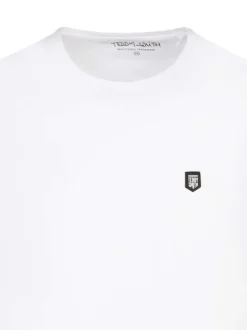 T-shirt en coton blanc avec écusson cousu à la poitrine coupe droite et col rond