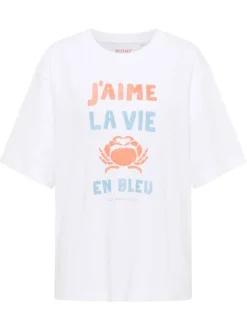 T-shirt en coton blanc avec des écritures imprimées et à coupe oversize
