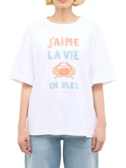 T-shirt en coton blanc avec des écritures imprimées et à coupe oversize