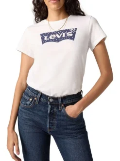 T-shirt en coton blanc avec le logo imprimé à la poitrine à col rond