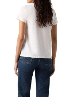 T-shirt en coton blanc avec le logo imprimé à la poitrine à col rond