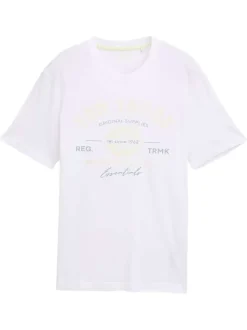 T-shirt en coton blanc avec logo imprimé fluo à coupe regular et col rond