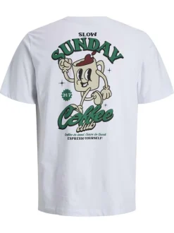 T-shirt en coton blanc avec une tasse imprimée et un col rond