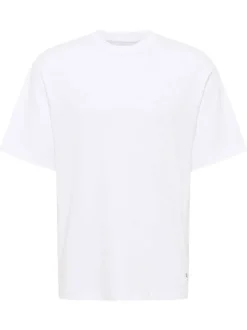 T-shirt en coton blanc avec un grand imprimé bleu au dos et une coupe oversize