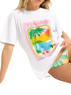 T-shirt en coton blanc avec un imprimé une coupe droite et un col rond