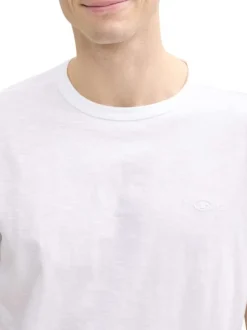 T-shirt en coton blanc chiné avec un col rond et le logo en petit à la poitrine