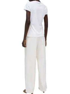 T-shirt en coton blanc chiné et imprimé à l'avant avec des strass et un col rond