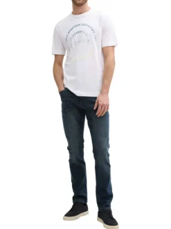 T-shirt en coton blanc à col rond avec un gros imprimé coloré rond à l'avant