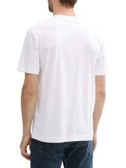 T-shirt en coton blanc à col rond avec un gros imprimé coloré rond à l'avant