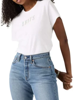 T-shirt en coton blanc à coupe ajustée pourvu de manches courtes