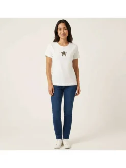 T-shirt en coton blanc à coupe ajustée pourvu d'un col rond côtelé