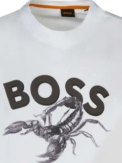 T-shirt en coton blanc à coupe droite avec col rond et logo imprimé