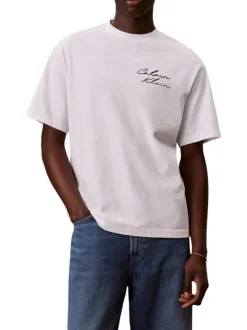 T-shirt en coton blanc à coupe droite brodé du nom de la marque