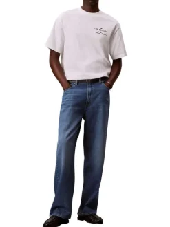 T-shirt en coton blanc à coupe droite brodé du nom de la marque