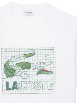 T-shirt en coton blanc à coupe droite pourvu d'un col rond côtelé