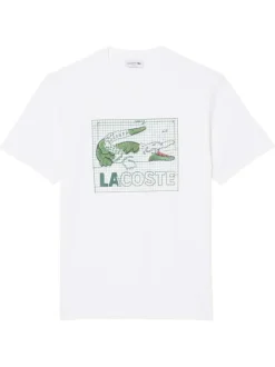 T-shirt en coton blanc à coupe droite pourvu d'un col rond côtelé