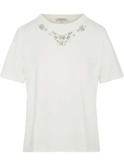 T-shirt en coton blanc à coupe droite pourvu d'un col rond et de manches courtes