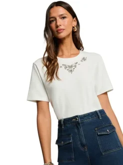 T-shirt en coton blanc à coupe droite pourvu d'un col rond et de manches courtes