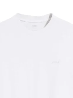 T-shirt en coton blanc à coupe droite pourvu d'un col rond finement côtelé