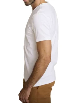 T-shirt en coton blanc à coupe droite pourvu d'un col rond texturé