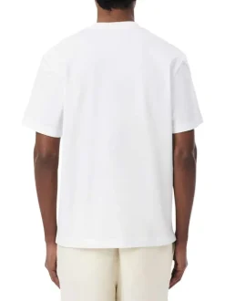 T-shirt en coton blanc à coupe droite pourvu d'un col rond texturé