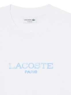 T-shirt en coton blanc à coupe droite pourvu d'un col rond texturé