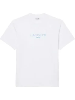 T-shirt en coton blanc à coupe droite pourvu d'un col rond texturé