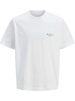 T-shirt en coton blanc à coupe large avec boutique imprimée au dos et col rond