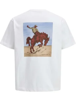 T-shirt en coton blanc à coupe large avec col rond et cheval imprimé au dos