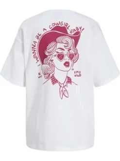 T-shirt en coton blanc imprimé au dos à coupe oversize et col rond