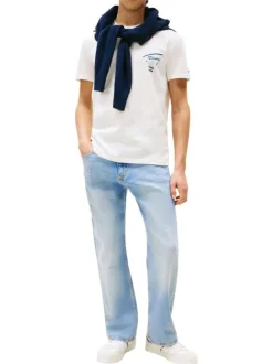 T-shirt en coton blanc imprimé au dos et à la poitrine avec un col rond