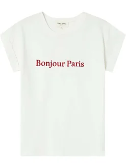 T-shirt en coton blanc imprimé avec un col rond et une coupe droite