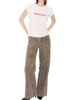 T-shirt en coton blanc imprimé avec un col rond et une coupe droite