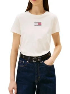 T-shirt en coton blanc imprimé avec une coupe ajustée et un col rond