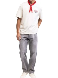 T-shirt en coton blanc imprimé avec une coupe ample et des manches courtes