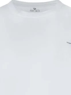 T-shirt en coton blanc imprimé avec une coupe droite à col rond et un soleil