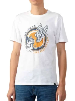 T-shirt en coton blanc imprimé avec une coupe droite et un col rond