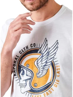 T-shirt en coton blanc imprimé avec une coupe droite et un col rond