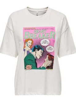 T-shirt en coton blanc imprimé avec une coupe droite et un col rond