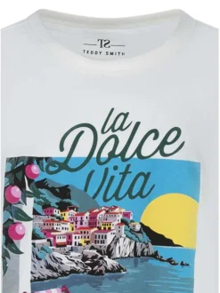 T-shirt en coton blanc à imprimé avec une coupe droite et un col rond
