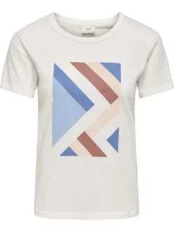 T-shirt en coton blanc imprimé avec une coupe droite et un col rond